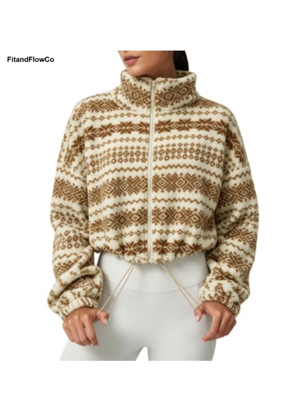 Fleece Full Zip Crop Jacket Stand Collar Sherpa Winter Coat